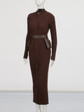 Fongt Elegant Dress In Autumn 2025 New Fashion Niche High-End Sense Spliced Belt Knitted Dress