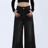 Vintage Dark Wash Patchwork Wide Leg Jeans-Outfit