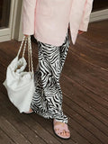 Satin Zebra Print Midi Skirt-Outfit