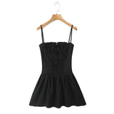 Cami Buttoned Style Pleated Tie Up Mini Dress-Outfit