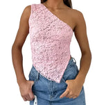 Women's Clothing 2024 New Solid Color Waistless Asymmetrical Sloping Collar Tops Club Clothing Vestidos-Outfit