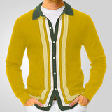 Fongt Men's Spring And Autumn New Men's Long Sleeves Knits Striped Business Men's Polo