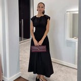 Fongt New Sweet Pure Want To Collect Waist Thin A Word French Girl Folds Splicing Short Sleeve Long Dress Woman