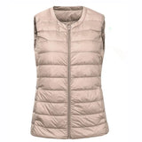 2024 Women's Light Down Vest Women's Vest Korean Version Sleeveless Round Collar Down Jacket Women's Plus Size Women's Jacket-Outfit