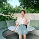 Fongt V-Neck Short-Sleeved Shirt Women Thin Summer Professional Sister Shirt Small French Temperament Shirt