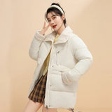 Maillard Down Cotton Jacket Female Winter 2024 New Loose Lamb Wool Collar Cotton-Padded Jacket And Thick Coat-Outfit