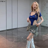 Colour Slim Sexy Fashion Dopamine Summer Women's Bodysuit Tops-Outfit