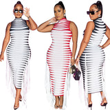 Fringed Tassel Body-shaping Maxi Dress Women Sleeveless Party Night Club Long Dresses Elegant Turtleneck Slim Prom Dress-Outfit