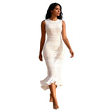 Fongt Family 2025 Sleeveless Wood Ear Temperament Knitted Dress Fresh Lotus Leaves
