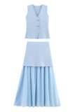 Fongt Women's ZA New Multi-Color Button Knitted Vest Vest Half-Skirt Set