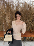 Fongt Xixi 2025 Autumn New White Label Showing Lanky Long-Sleeved Flowers Knitted Woolen Women 89602