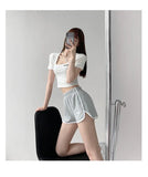 Fongt Collar Dew Collarbone Slim Bottom Shirt 2024 Summer New Short-Sleeve Crop Cord T-Shirt Student Short Jacket Female