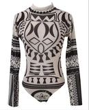 Women Bodysuits Ethnic Sexy Long Sleeve Shirt Jumpsuit Bodysuit Stretch Leotard Slim Print Bodycon Summer Bodysuit Tops-Outfit