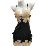 Fongt New Ice Silk Sexy Pajamas Pure High-End Small Breast Hollow Lace Sling Aja Skirt Homewear