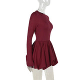 Long Sleeve Puff Baloon Fit Mini Dress-Outfit