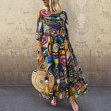 Summer Dress Women Vintage Vestidos ZANZEA 2022 Pleated Printed Long Maxi Dresses Tunic Party Femme 3/4