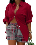 Fongt Women's Clothing Explosion Two Sets Of Long-Sleeved Shorts Printed Commuter