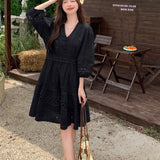 Fongt Dress Women's New French Temperament Thin Design Small V-Neck Lace Single-Drace Ponoved Skirt