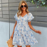 Short Sleeve V Neck Loose Ladies Casual Mini