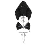 Rivet Hooded Small Vest Female 2023 Fall European Wind Sexy Nightclub Rock Strap PU Leather New Wrapped Chest-Outfit