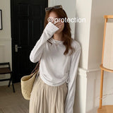 Thin Style Design Rope Long-Sleeved T-Shirt Woman Waist Slim Solid Color Short-Style Sunscreen
