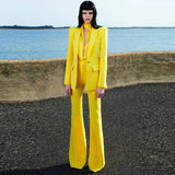 QUALITY Newest 2023 Runway Designer Suit Set Women's Career Single Button Blazer Jacket Flare Pants Suit 2pcs