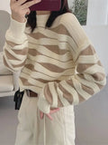 Women‘s Winter Sweater 2023 Oversize Loose Pullover Casual Korean Fashion Print Striped Knitted Pullover for Women Jumper Female-Outfit