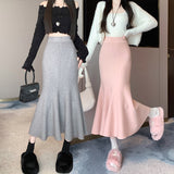 Half Skirt Women's Spring And Autumn Korean Version Solid Color Slim Long Skirt Shows Skinny Buttocks Fishtail Skirt With Long Winter Style-Outfit