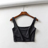 Fongt New Women's Fashion Double Square Collar Slim Sling Vest-Outfit