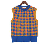 Argyle Women Sweater Vest 2020 New Splice Color Plaid Sleeveless Round Neck Autumn Winter Female Knitted Vest