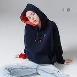 Fleece Hoodie Letter Embroidery Solid Color Loose Tracksuit With Pocket