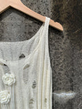 Fongt Bird Original Design Sense Hand Crochted Camellia Knit Vest Broken Wind Thin Hollow Sling Smock-Outfit