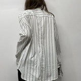 Vintage Striped Loose Long Sleeve Blouse-Outfit