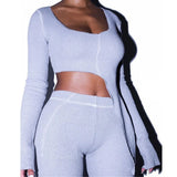 2021 New Fall 2 Two Piece Set Women Ribbed Strapless Long Sleeve Tank Top And Matching Pants Sexy Autumn Thick