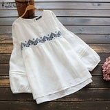 Spring Long Sleeve Ruffles Tops Women Vintage Embroidery Blouse Casual O Neck Cotton Linen Blusas Femininas Shirt