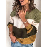 Fongt Women's Autumn And Winter New Solid Color Stitching Sweater Jacket Casual Round Collar