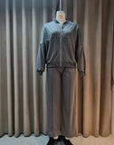 Fongt 20232 New Solid Color Zip Loose Hoodie Casual Versatile Trouser Suit-Outfit