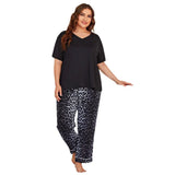 Fongt Size Pajamas Female Summer Leopard Print Short Sleeved Trousers Fat Mm Home Suit-Outfit