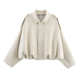 Fongt Color 2025 Spring And Autumn Leisure Tuffen Texture Collar Pilot Jacket Women B88824