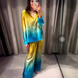 Fongt Summer Tie-Dye Silk-Stained Shirt Trousers Set