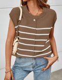 Fongt Women's Knit Sweater Vest Sleeveless Jumper Striped Seam Bone Stitching Casual Women's