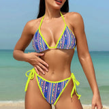 Fongt New Sexy Bikini Women's Split Swimwear Digital Print Straps Triangle