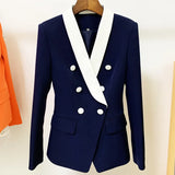 QUALITY Newest 2023 Fashion Designer Jacket Women's Double Breasted Color Block Shawl Collar