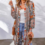 Fongt Beach Coat Bohemian Shirt Clips Loose Casual Printed Long Cardigan Women's Clothing