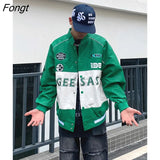 and American street retro PU leather clothing baseball suit men's 2022 spring and autumn new high street