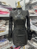 Black Cool Babes Sexy Street Patting Women's Bright-Faced Tight-Buffed Half-High Collar Dress Birthday Party