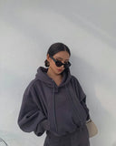 Basic Solid Hooded Tracksuit Set-Outfit