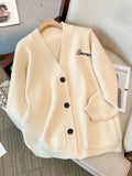 Sweater Coat Female Spring And Autumn Large Size Fat Mm Thin V-Necked Knitted Sweater Advanced Sense College Style Blouse Girl-Outfit