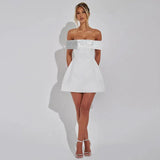 White Off-shoulder Sequin Strap Mini Dress-Outfit
