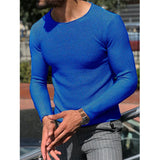 Fongt Men's Casual Round Neck Sweater Solid Color Slim Long Sleeve Knit Jumper Men's